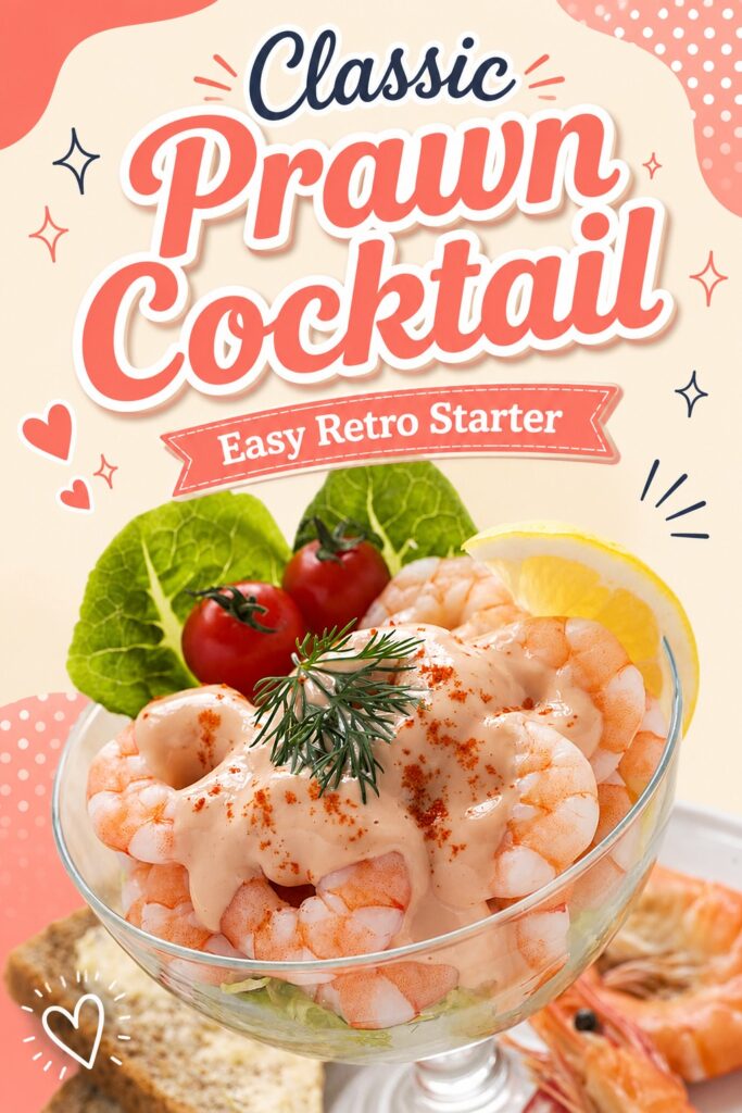 British prawn cocktail in a serving glass with garnishes.