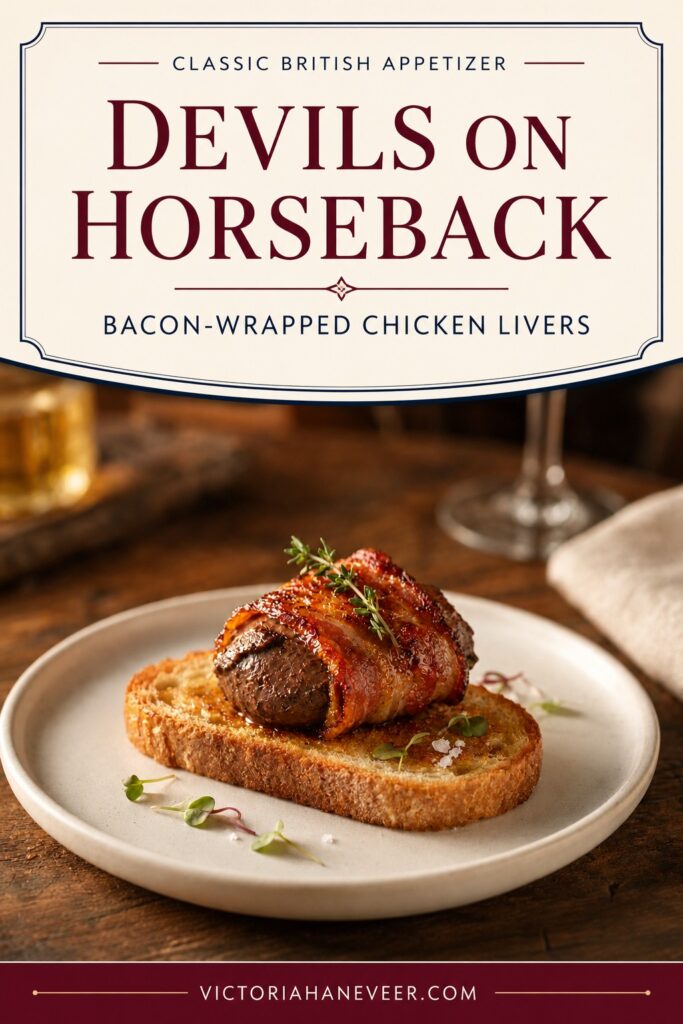 Devils on horseback, chicken livers in bacon served on buttered toast.