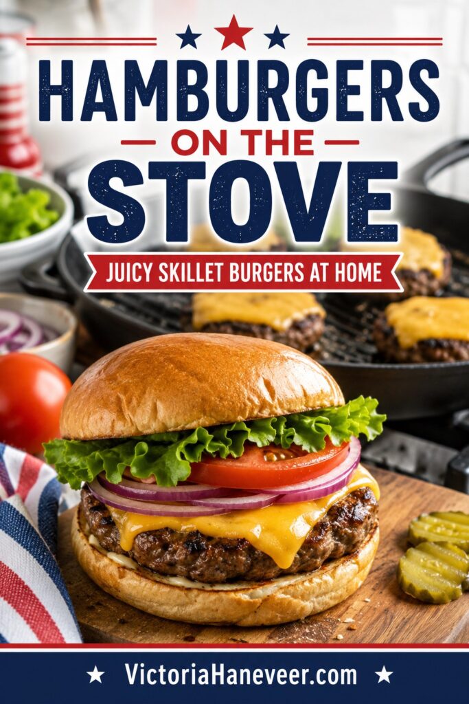 Juicy hamburgers cooked on the stove.