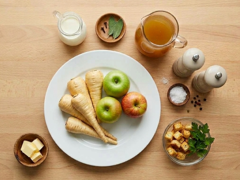 Ingredients for apple and parsnip soup.