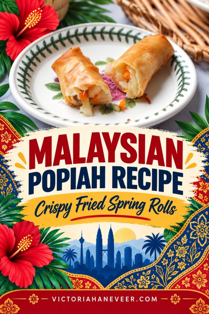 Malaysian popiah on a plate with text overlay.