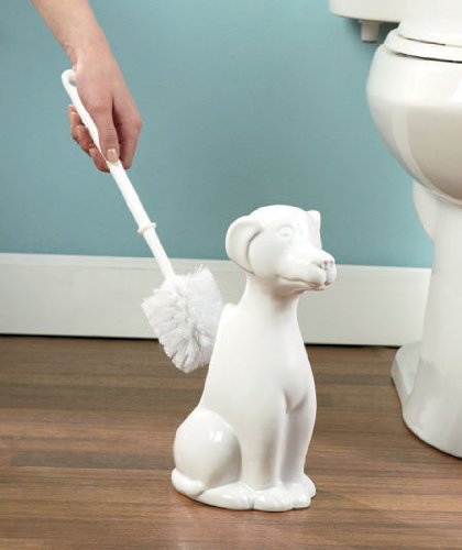 white ceramic dog toilet brush holder