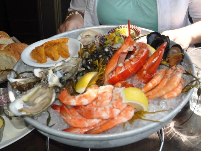 Closeup shot of a fruits de mer seafood platter.
