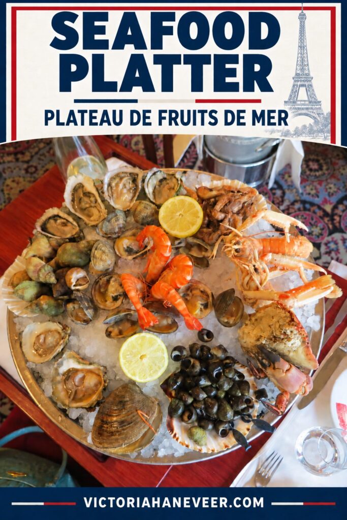 Cold seafood platter recipe with text overlay.