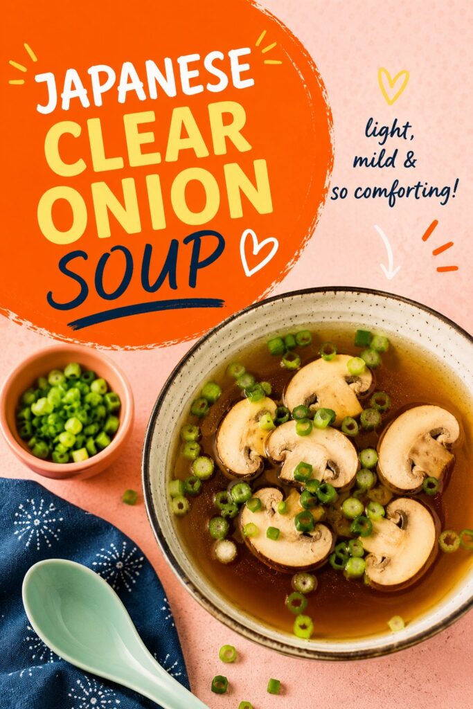 A bowl of Japanese onion soup with mushrooms