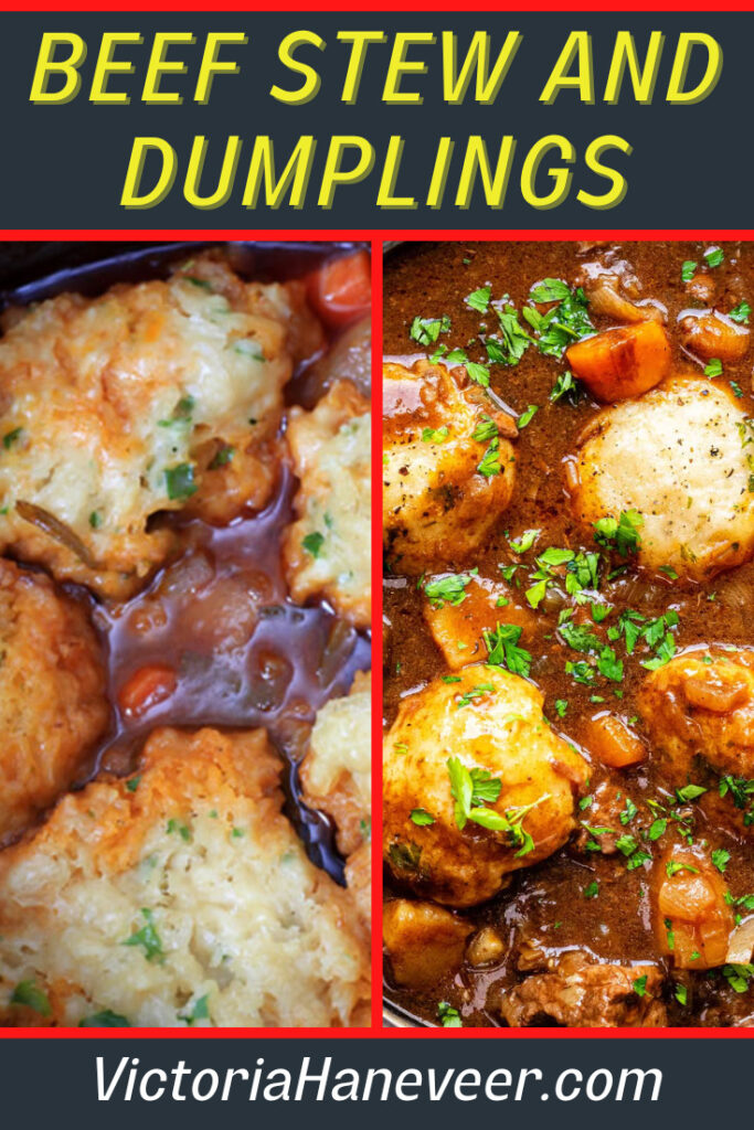 beef stew and herb dumplings cooking together