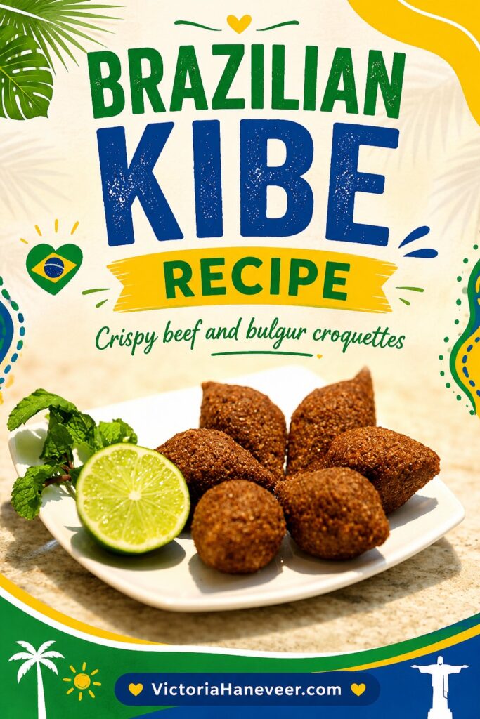 Brazilian kibe croquettes on a plate with a lime wedge and fresh mint.