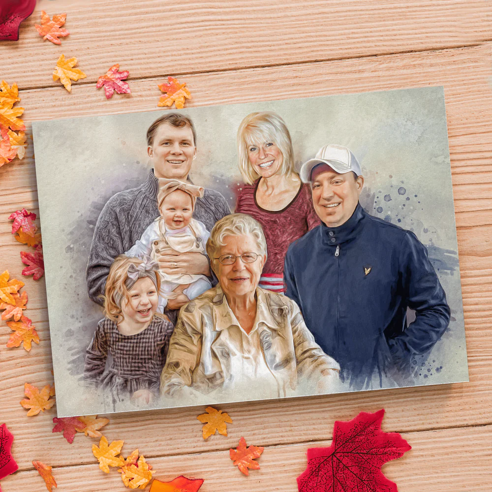 Photo painting of family