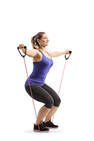 Young female exercising with a resistance band