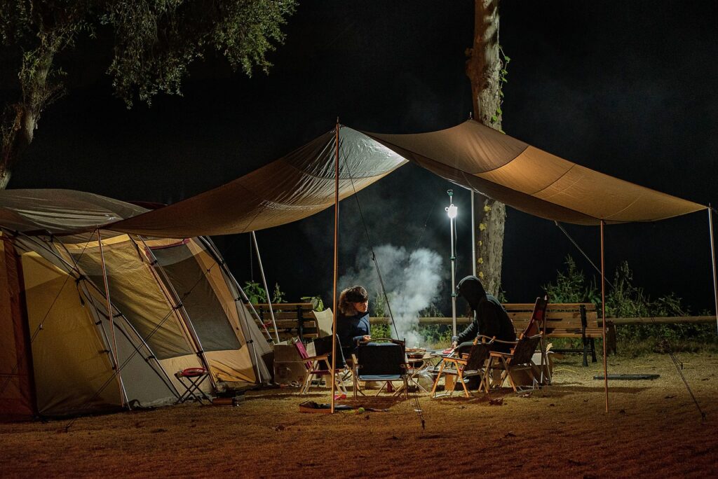 camping in a tent