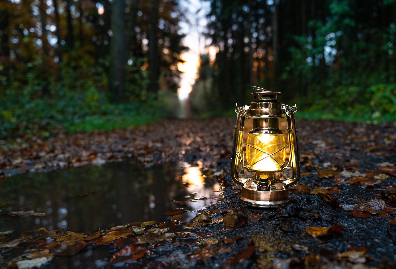 an oil lamp on the ground