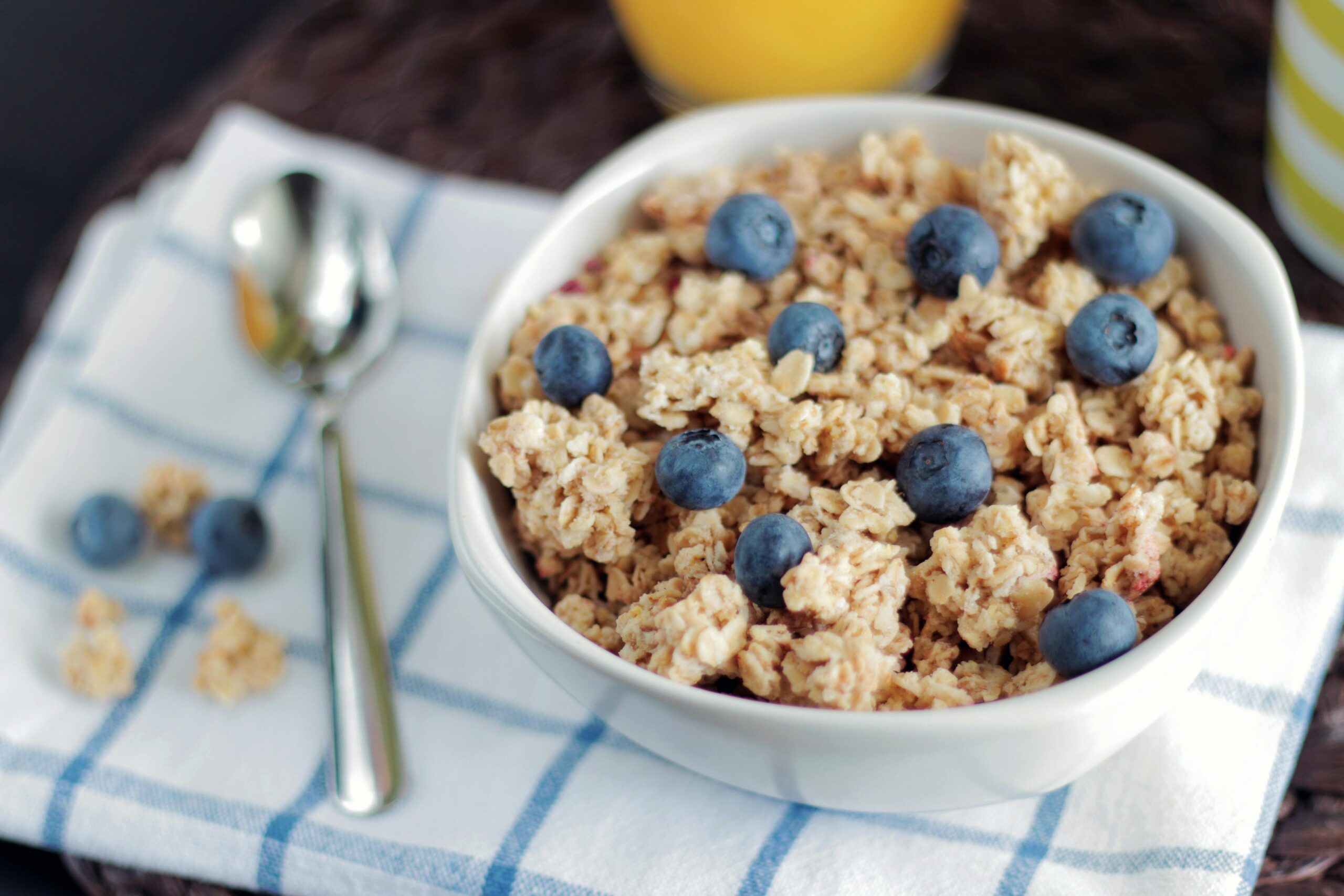 Bowl of granola and blueberries
