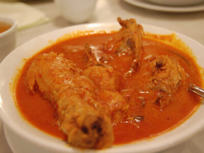 Kari kapitan Penang Nyonya chicken curry in a bowl.