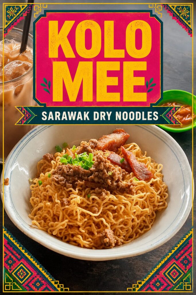 Kolo mee dry noodles in a dish ready to eat.