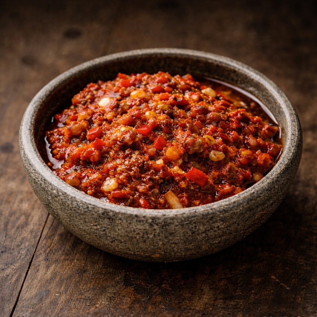 Sambal belacan in a ceramin dish