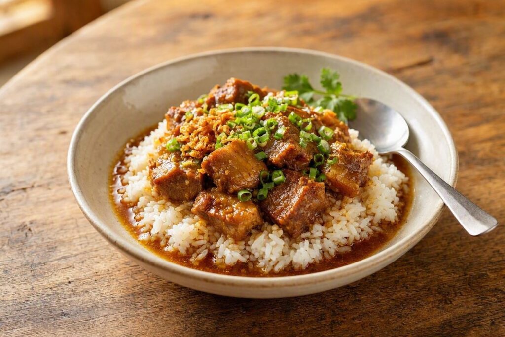 Babi pongteh served in a bowl.