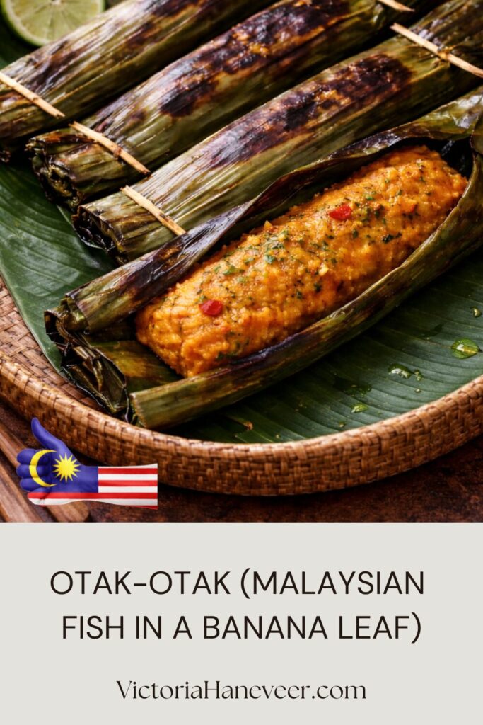 Otak-otak, Malaysian fish paste wrapped in banana leaves, ready to serve.