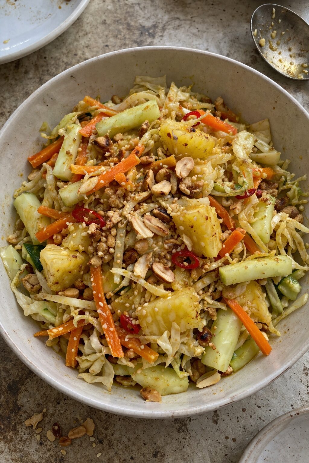 Malaysian acar with cucumber, carrot, cabbage and pineapple.