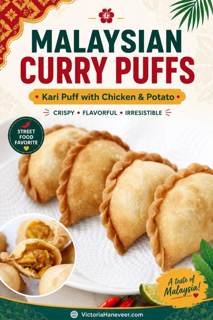 Malaysian curry puffs arranged on a serving plate.