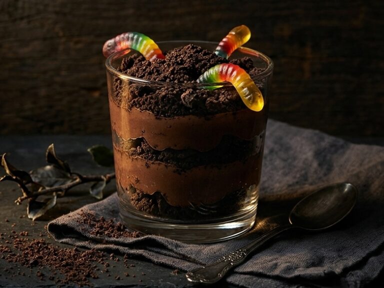 Dirt and worms Halloween dessert recipe.